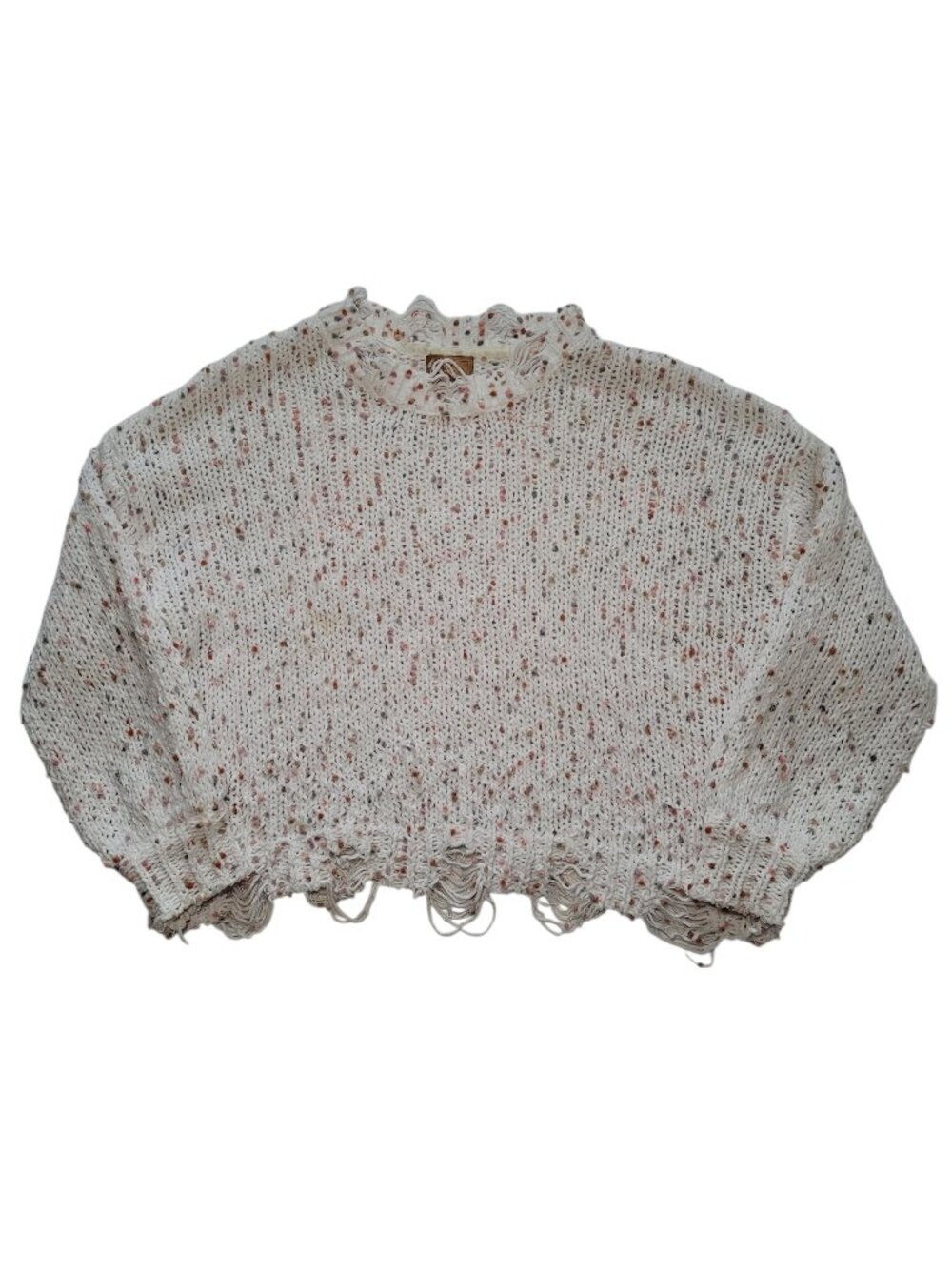 POL Distressed Confetti Sweater Cream Boho Oversized Crop Knit Medium - Picture 1 of 11
